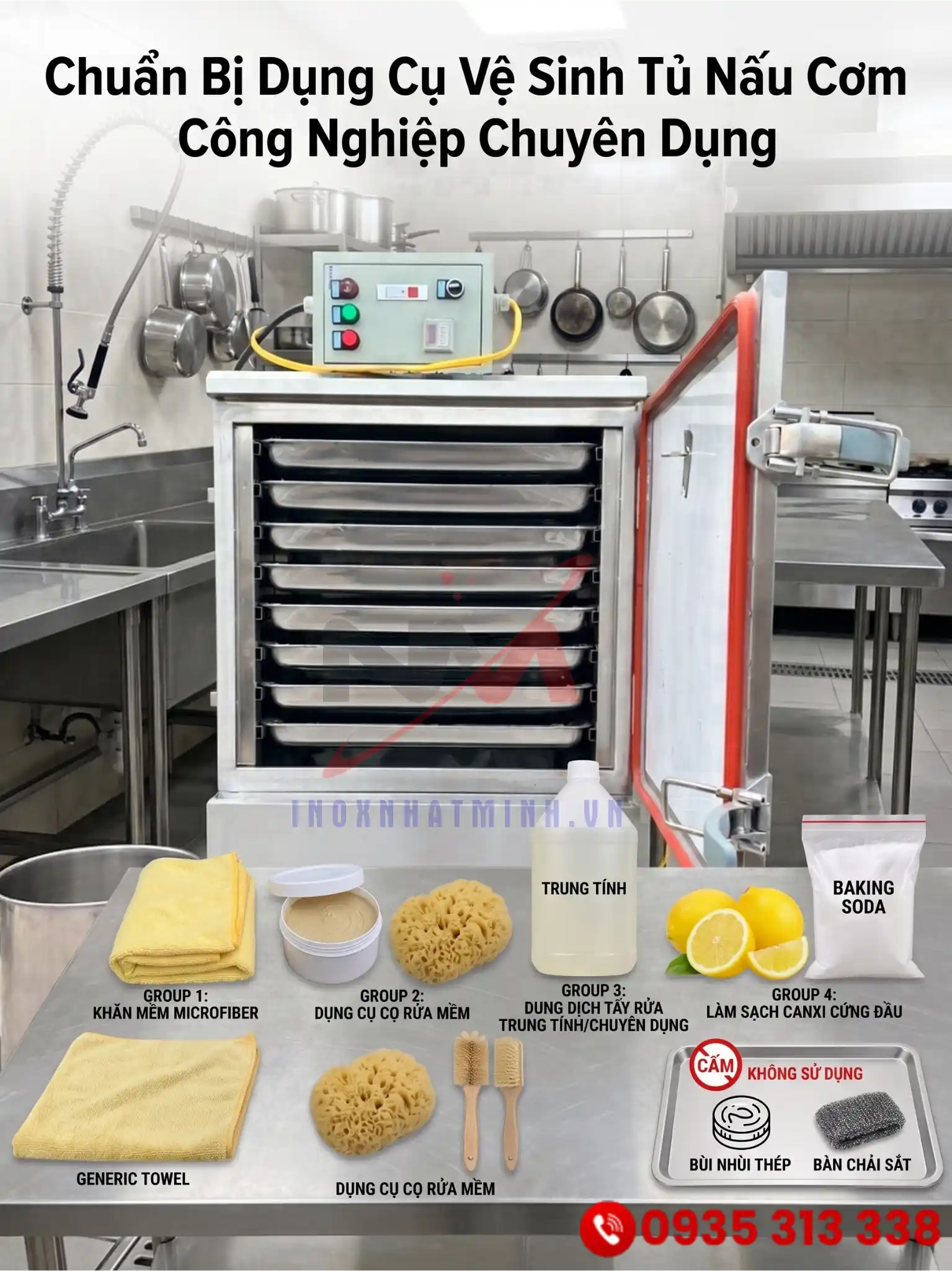 Dụng cụ vệ sinh tủ nấu cơm công nghiệp