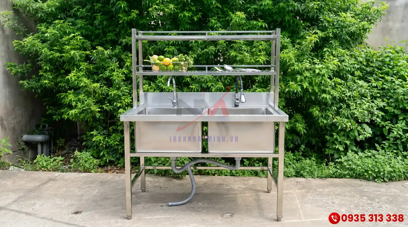 Kích thước chậu rửa inox 2 hố tiêu chuẩn cho bếp ăn tập thể