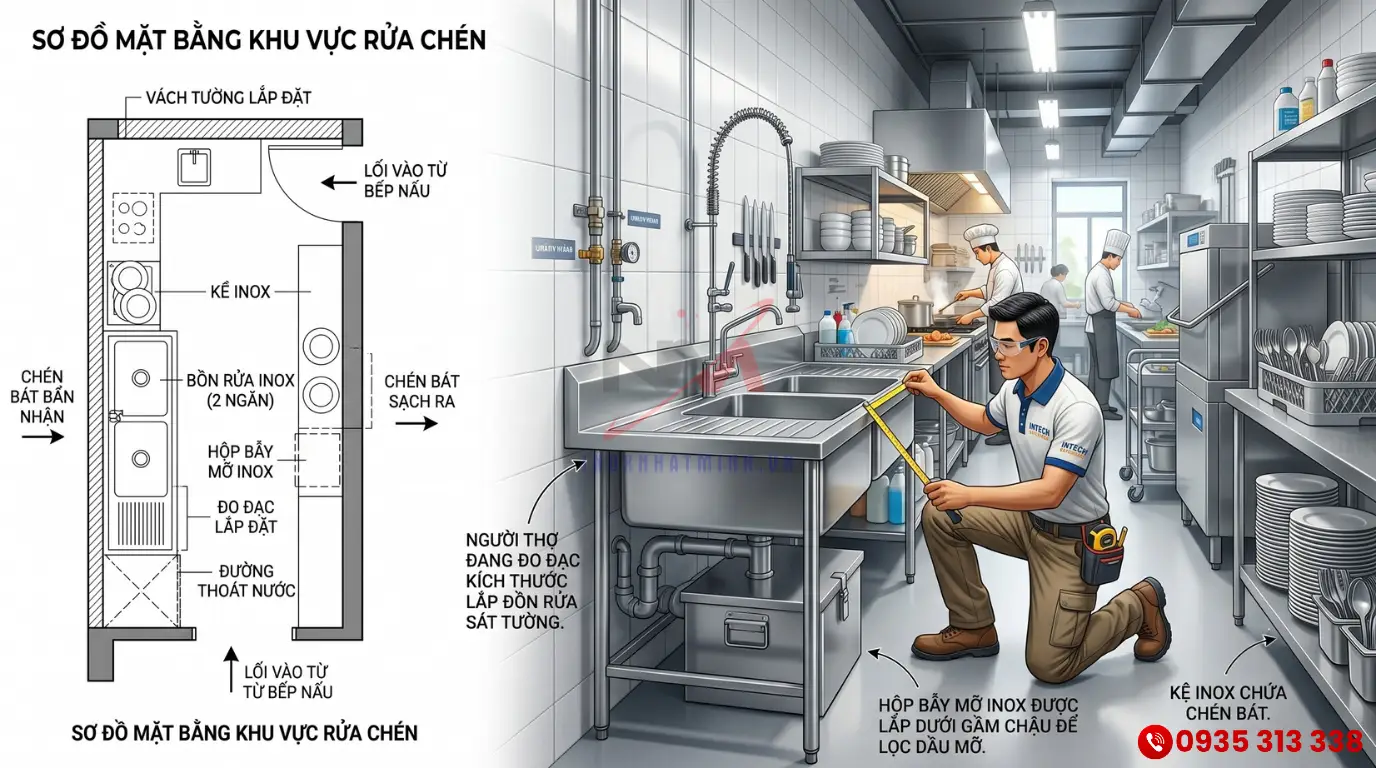 Hướng dẫn đo đạc và bố trí chậu rửa inox khớp với hệ thống thoát nước