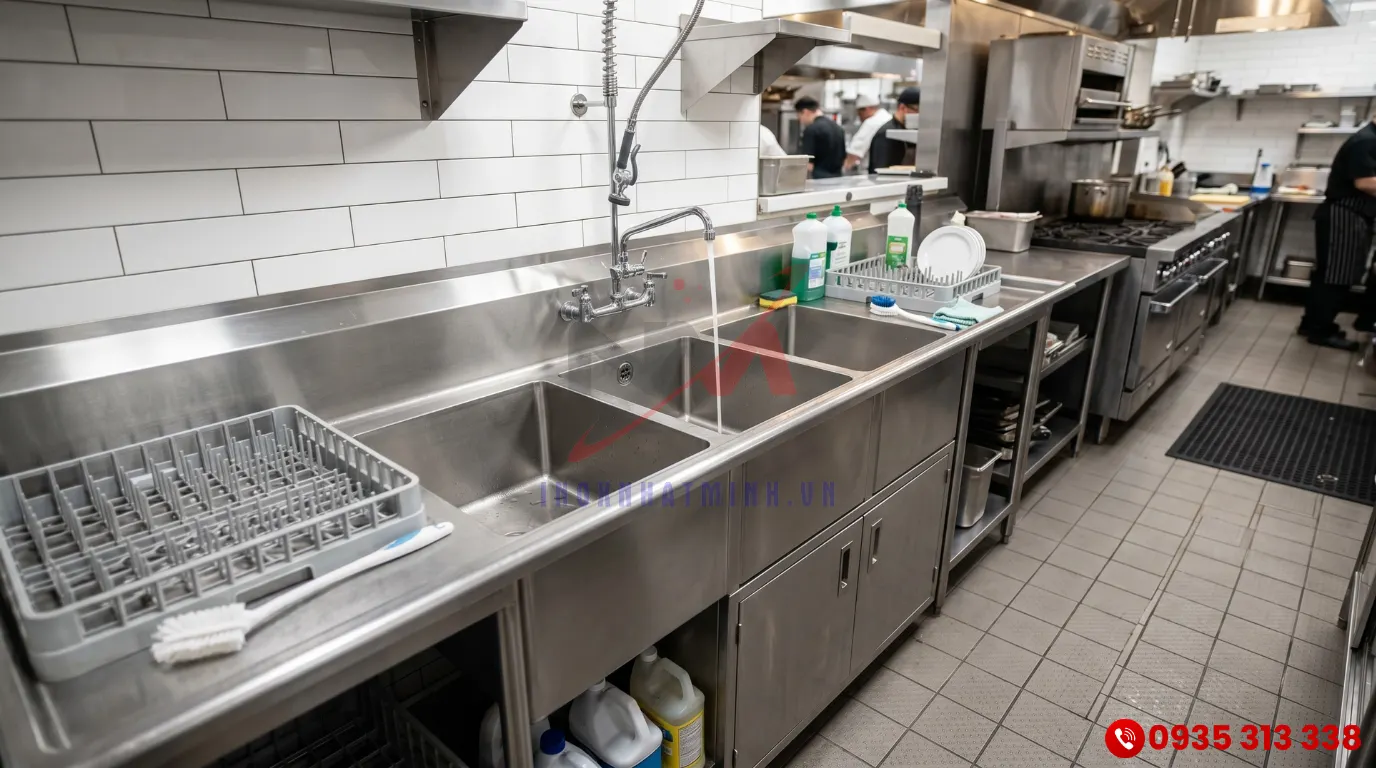 Kích thước chậu rửa inox 2 hố tiêu chuẩn cho bếp ăn tập thể