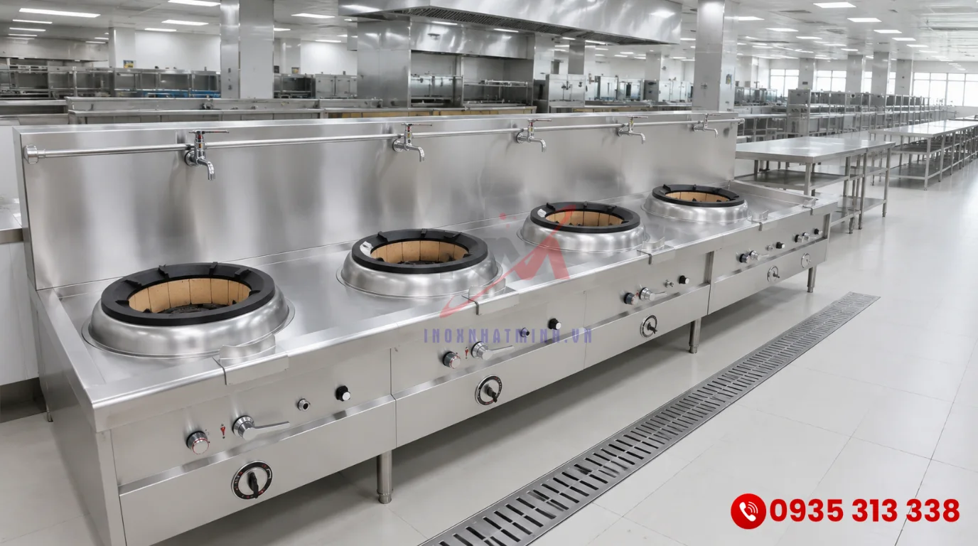 Hệ thống bếp á 4 họng liền kề công suất lớn dành cho nhà hàng, bếp ăn xí nghiệp