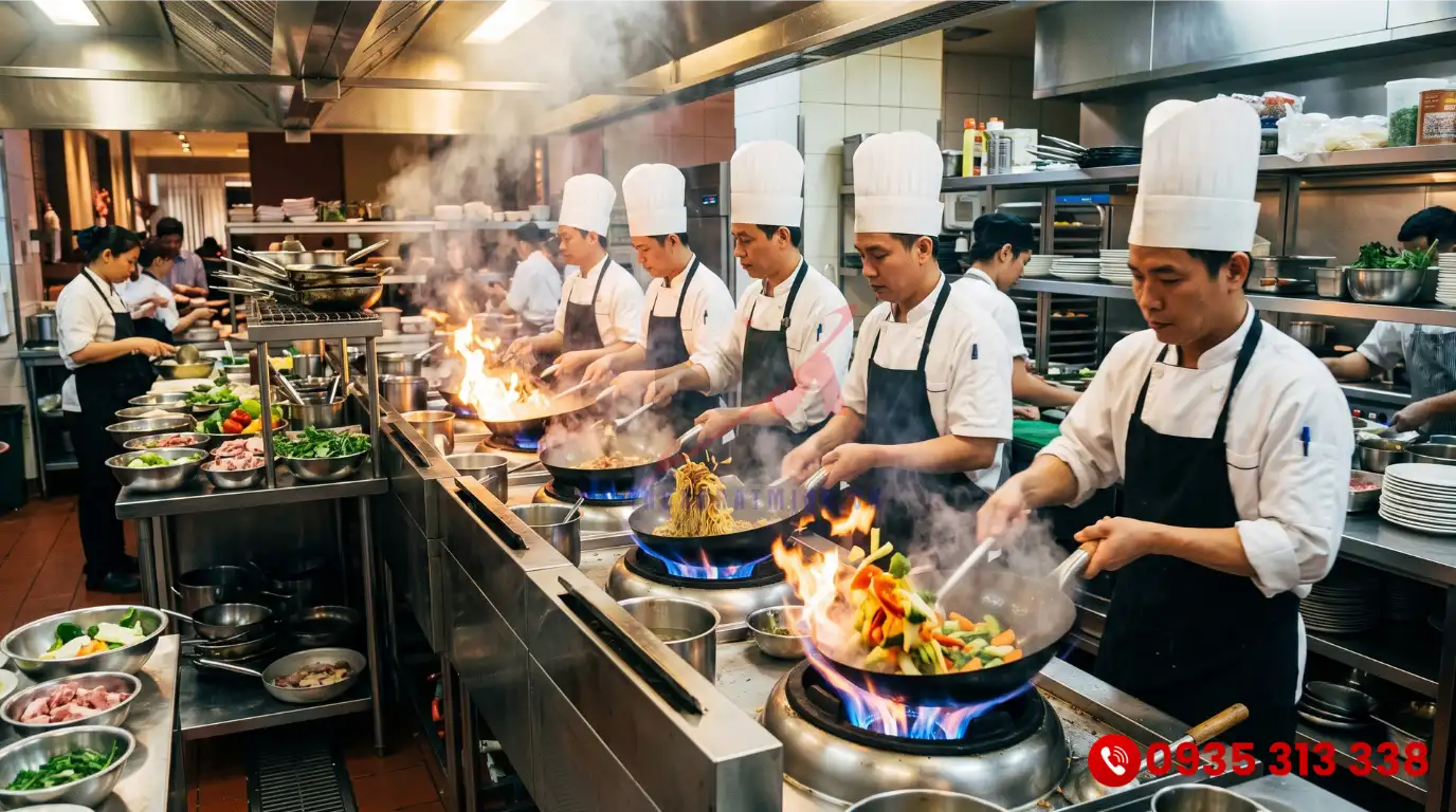 Ứng dụng thực tế của bếp khè có quạt thổi tại không gian bếp nhà hàng tiệc cưới