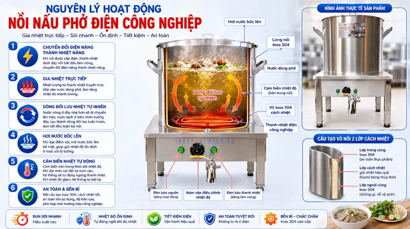 Hình ảnh minh họa nguyên lý hoạt động nồi nấu phở bằng điện