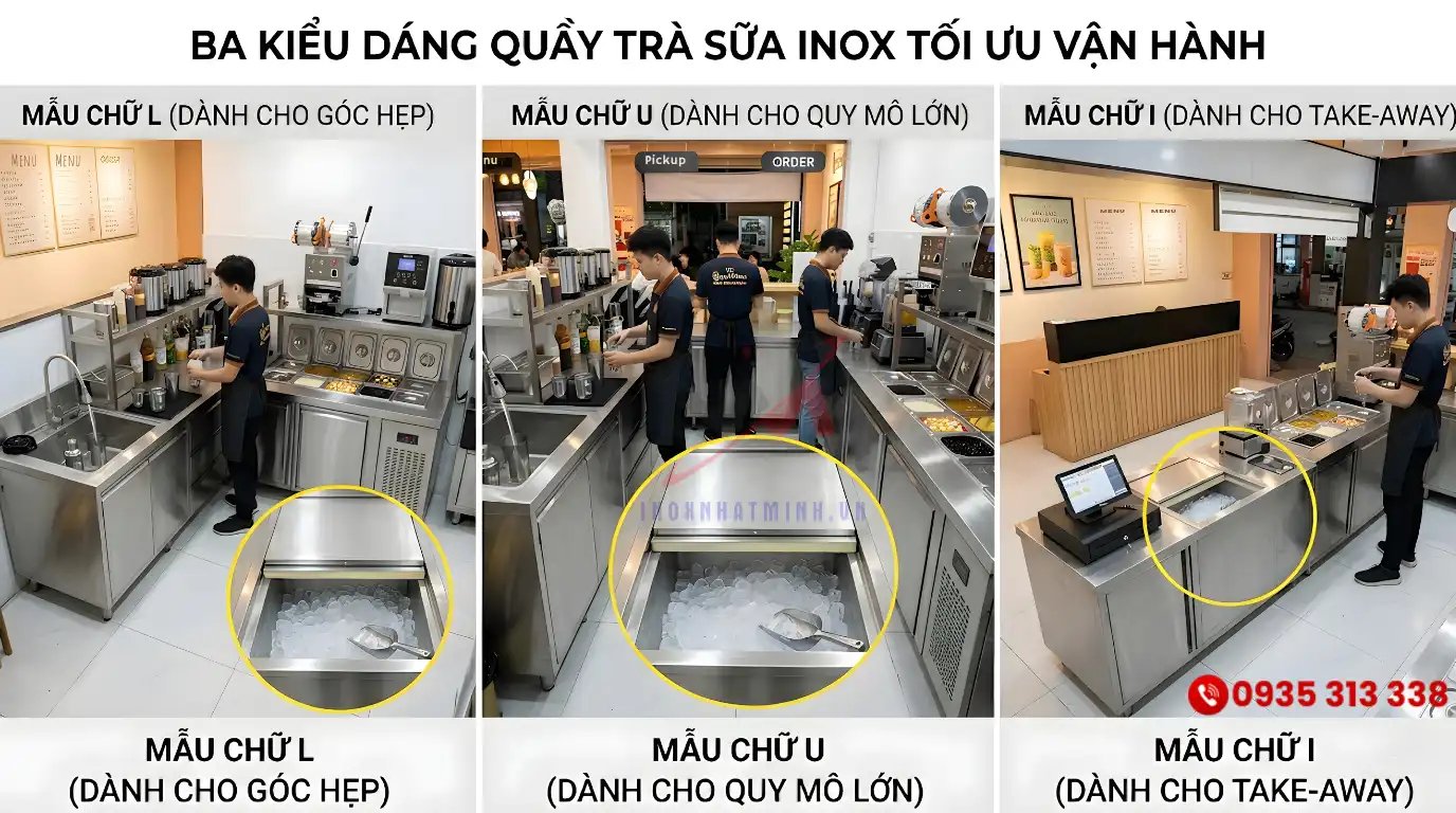 3 mẫu kiểu dáng quầy trà sữa inox