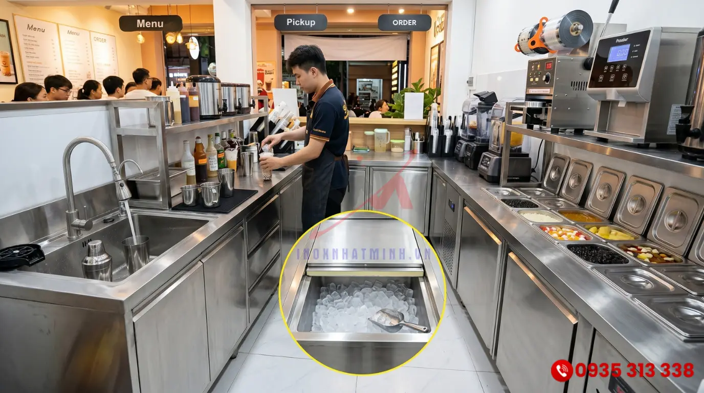 Tiêu chuẩn quầy trà sữa inox chuyên nghiệp