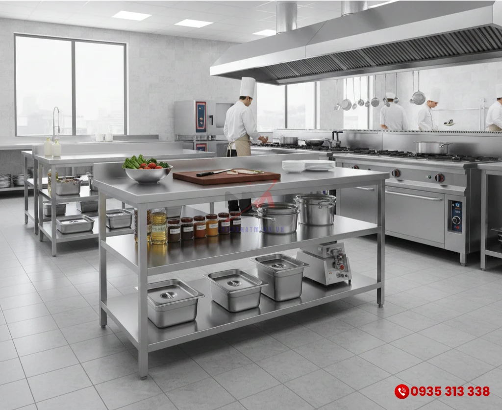Bàn inox 3 tầng bếp công nghiệp