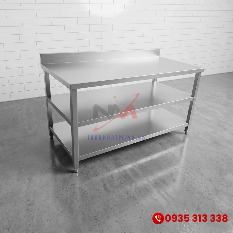 Bàn Inox 3 Tầng Có Gáy BE-NMBIN17