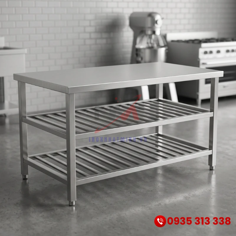 Bàn Inox 3 Tầng Có Kệ Dưới BE-NMBIN15