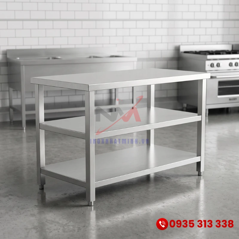 Bàn Inox công nghiệp 3 Tầng Phẳng BE-NMBIN16