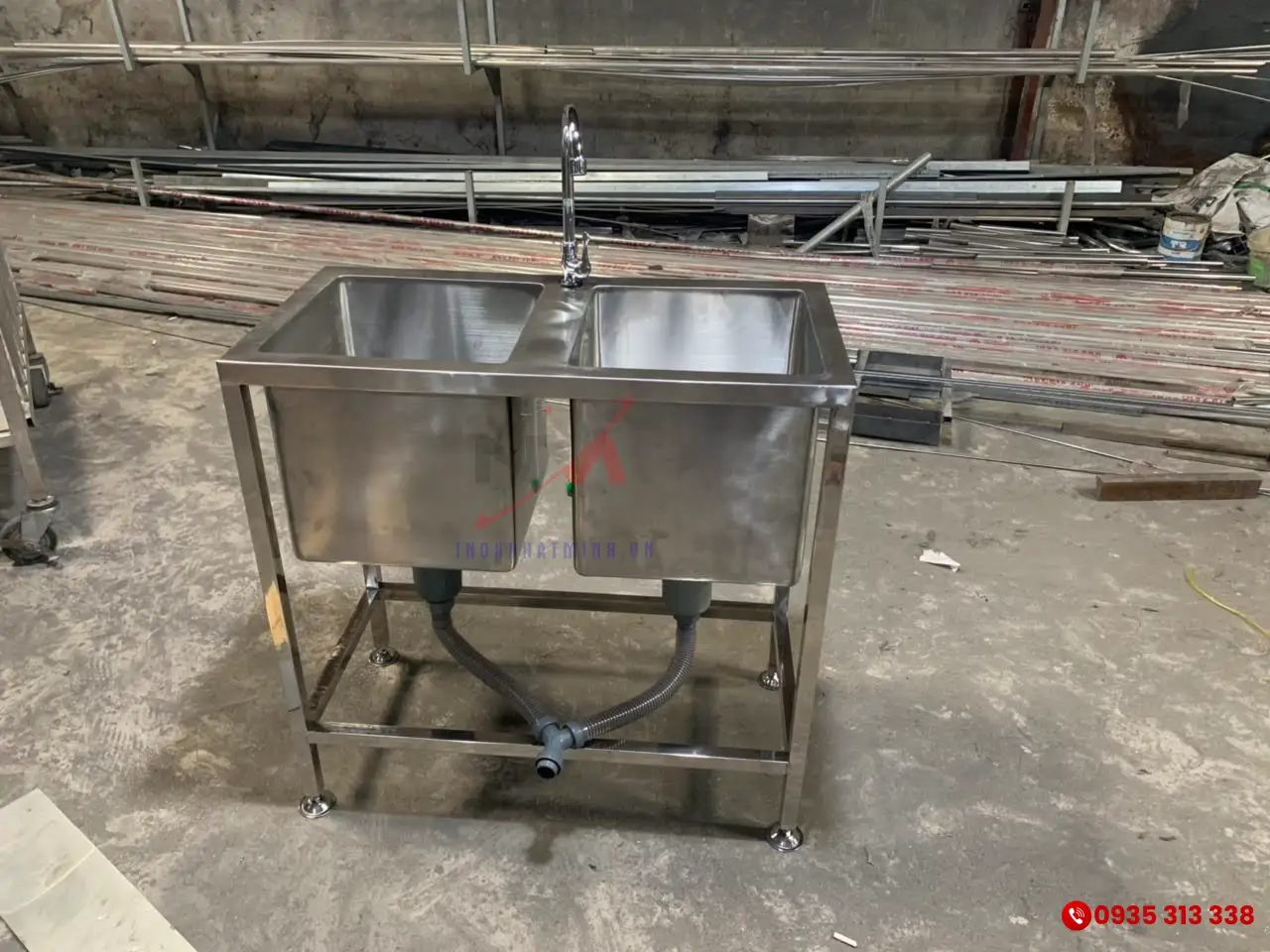 chậu rửa công nghiệp inox 2 hộc