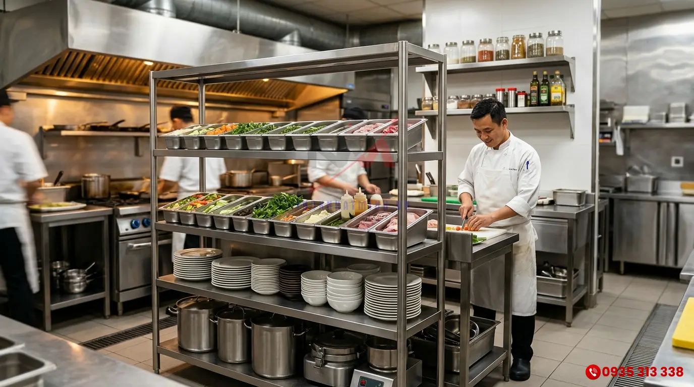 Kệ inox bếp công nghiệp nhiều tầng