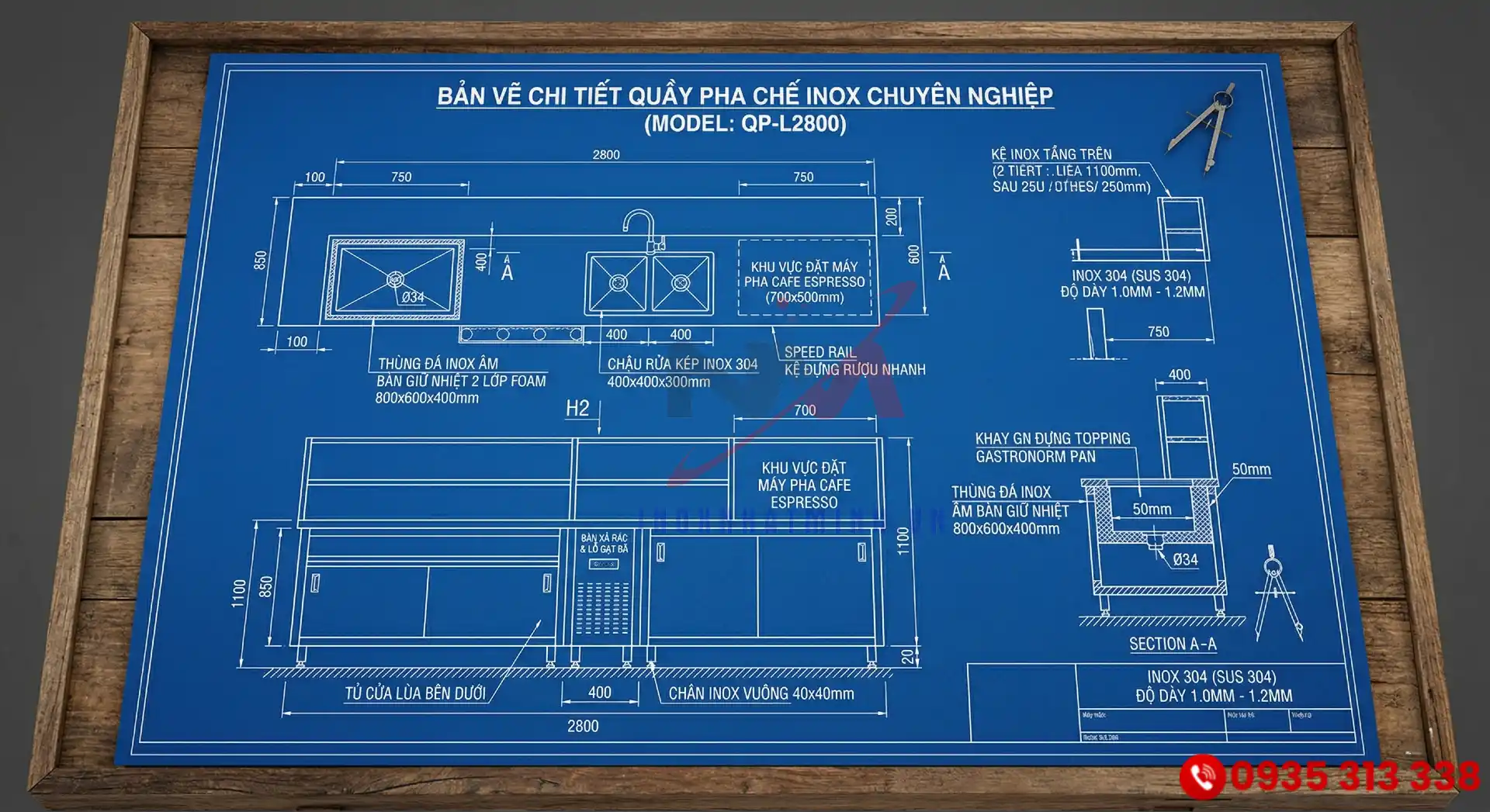 Bản vẽ quầy pha chế inox