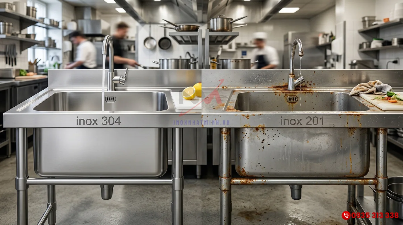 Chậu rửa inox công nghiệp 304 và 201