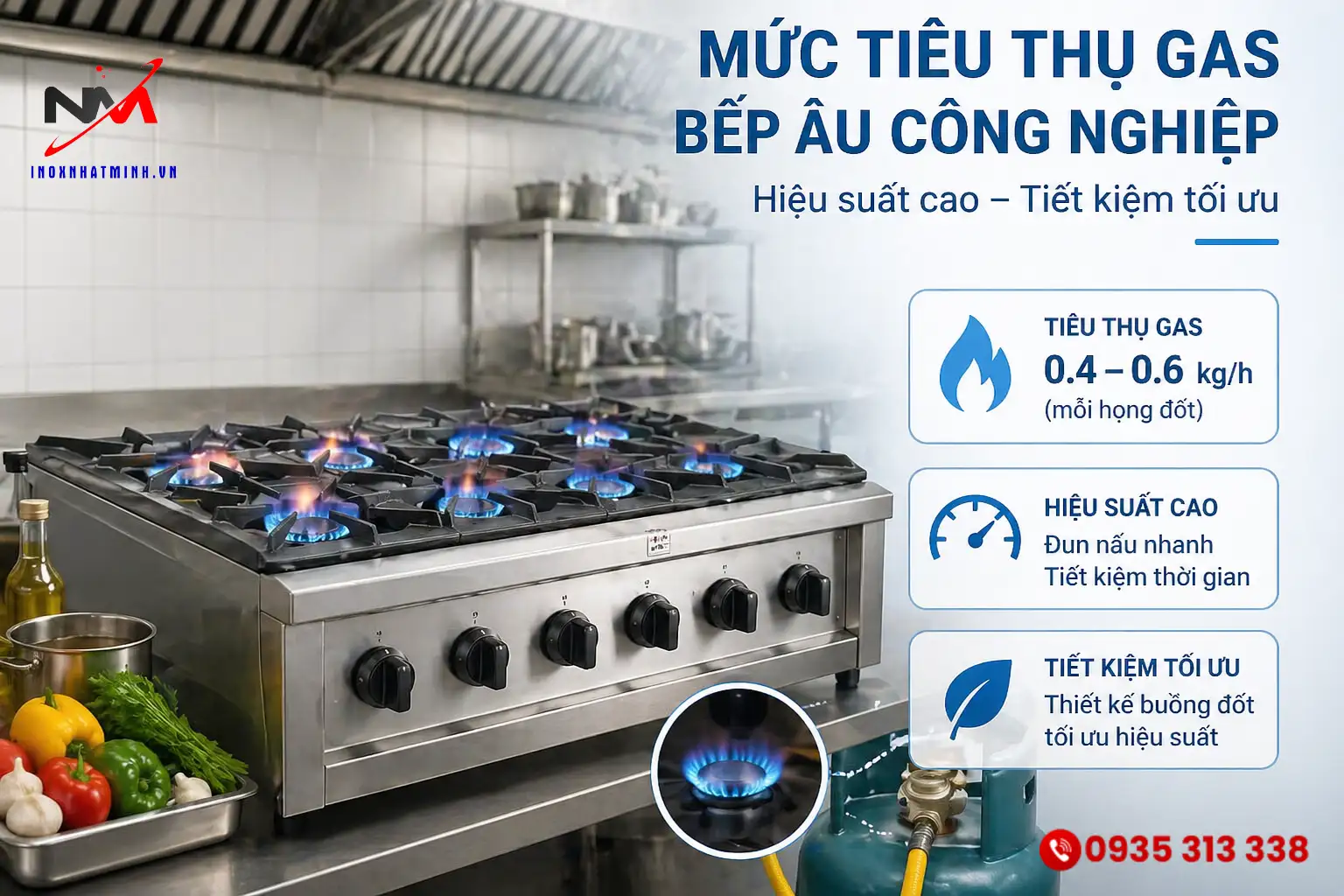 Mức tiêu thụ gas bếp Âu công nghiệp