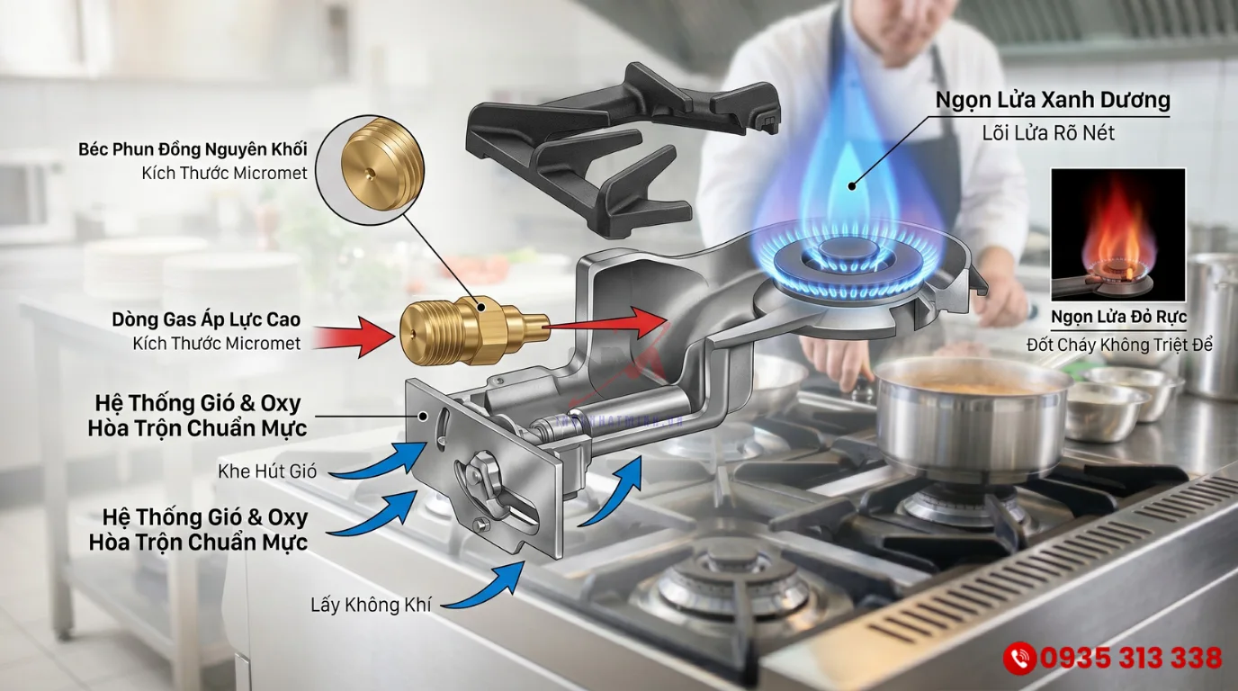 Nguyên lý đốt cháy họng đốt bếp Âu công nghiệp