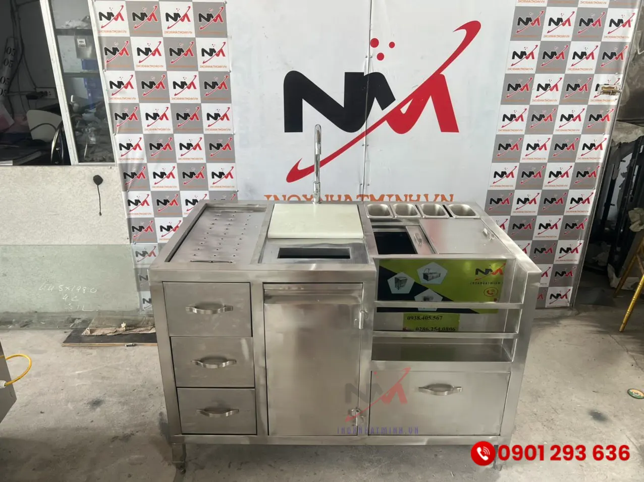 Quầy pha chế inox mini 4 ngăn kéo