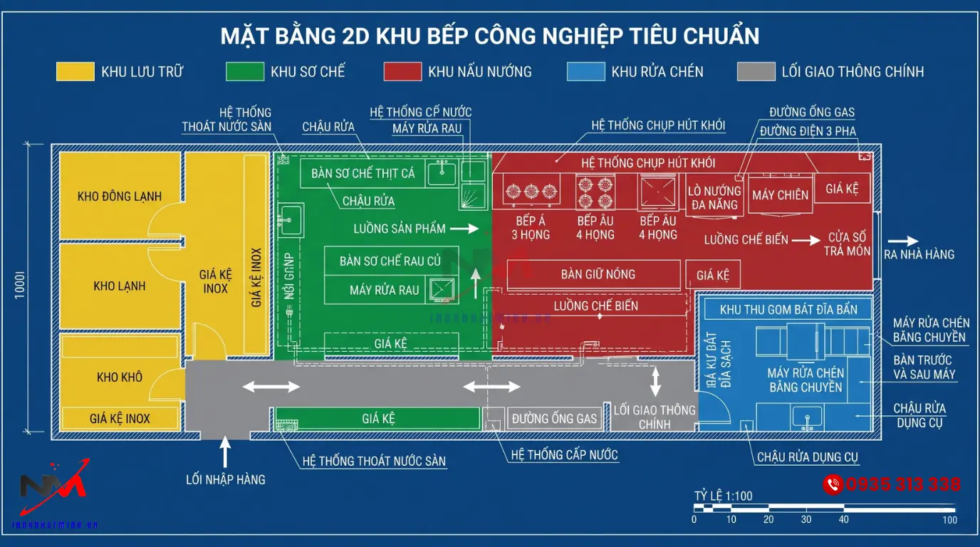 Bản vẽ 2D thiết kế bếp công nghiệp kích thước phù hợp
