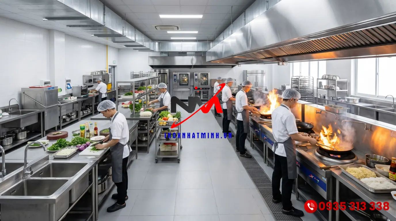 Tính toán không gian bố trí thiết bị bếp công nghiệp hợp lý
