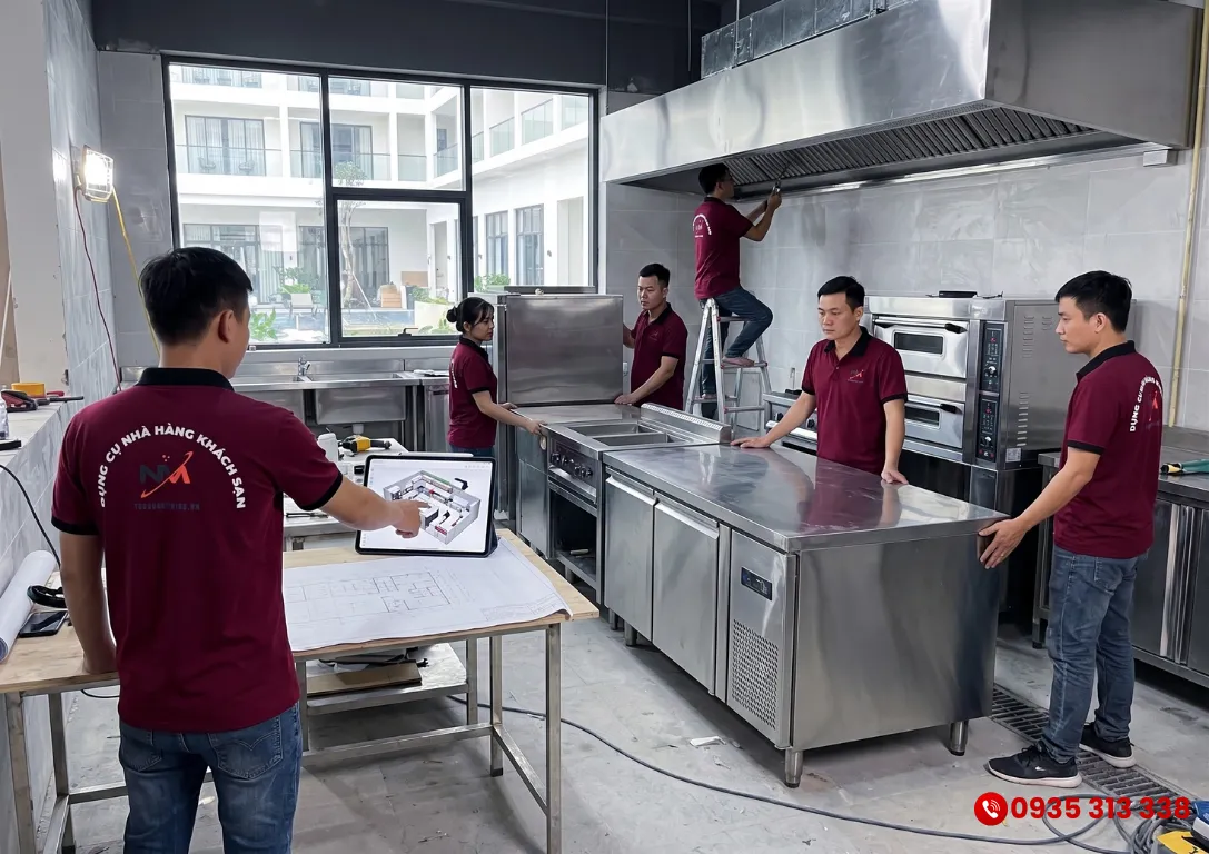 Thiết kế bếp nhà hàng khách sạn 1 chiều