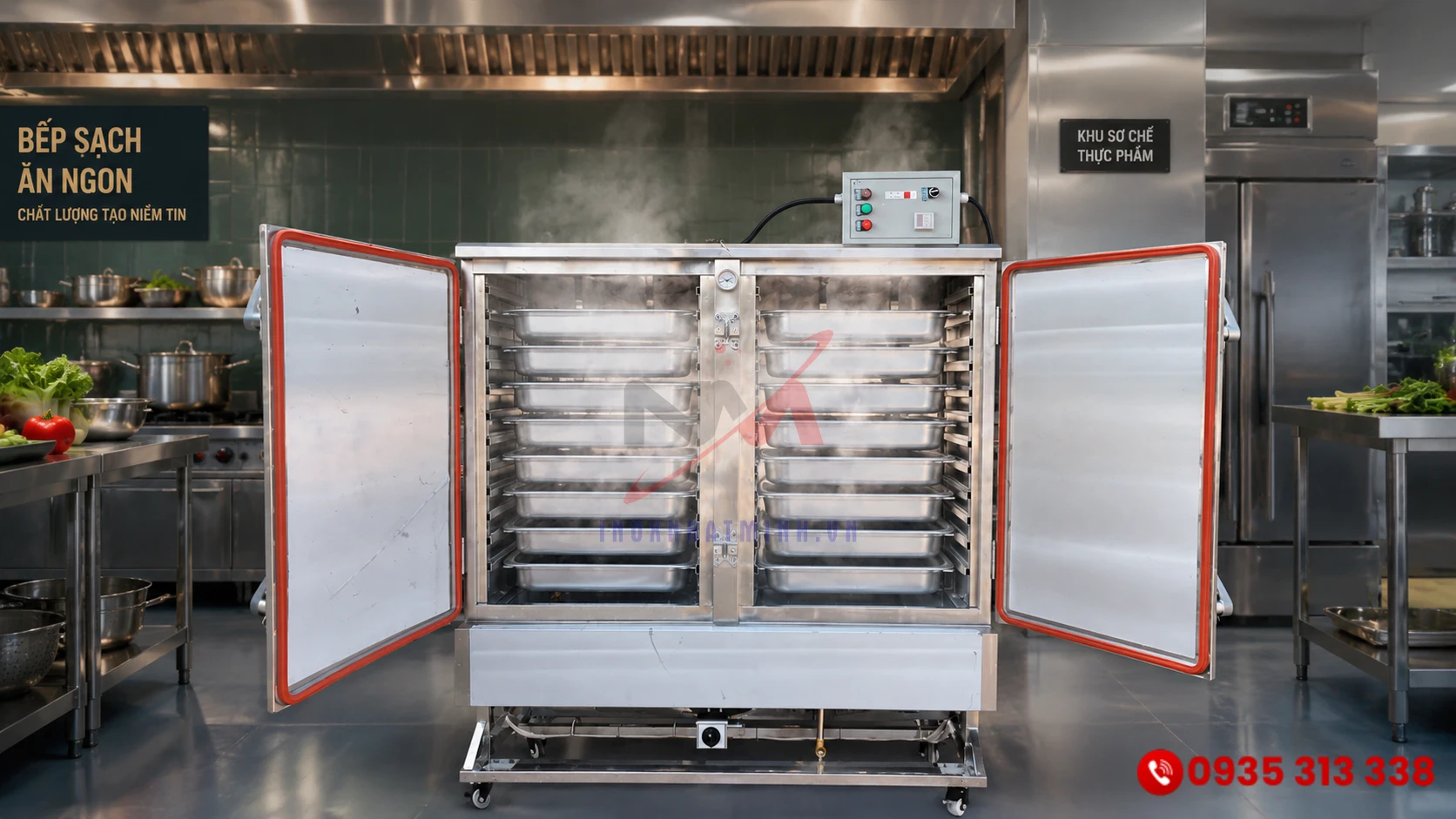 Tủ nấu cơm công nghiệp bằng inox 304 Inox Nhật Minh