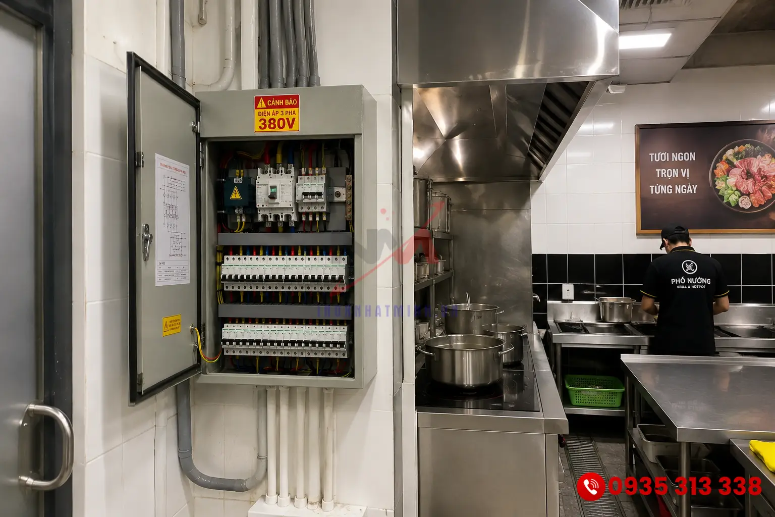 Tủ điện 3 pha 380V cung cấp nguồn điện ổn định cho bếp từ nhà hàng