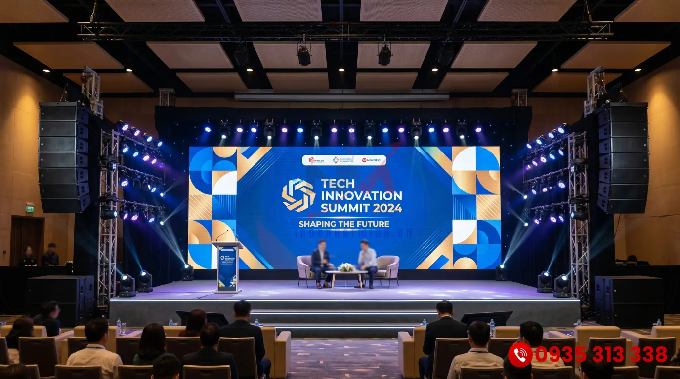 Bố trí tỷ lệ backdrop tương xứng với kích thước sân khấu nhằm tối ưu không gian trình diễn