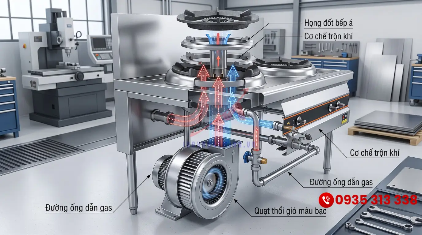 Bếp á 2 họng quạt thổi tốn bao nhiêu gas được quyết định bởi hệ thống cấp oxy mạnh mẽ