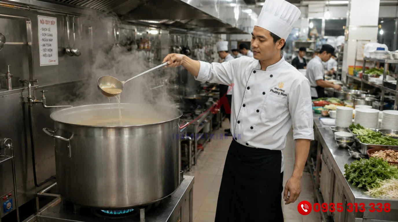 Cách dùng bếp hầm an toàn với khoảng cách 50cm khi thao tác với nồi hầm dung tích lớn