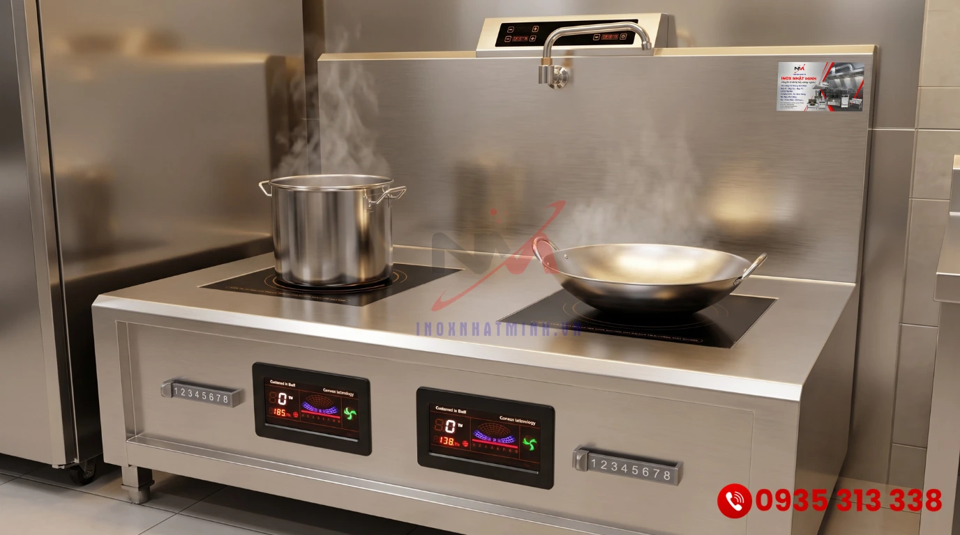 Gia công bếp từ công nghiệp inox 304 theo yêu cầu không gian bếp