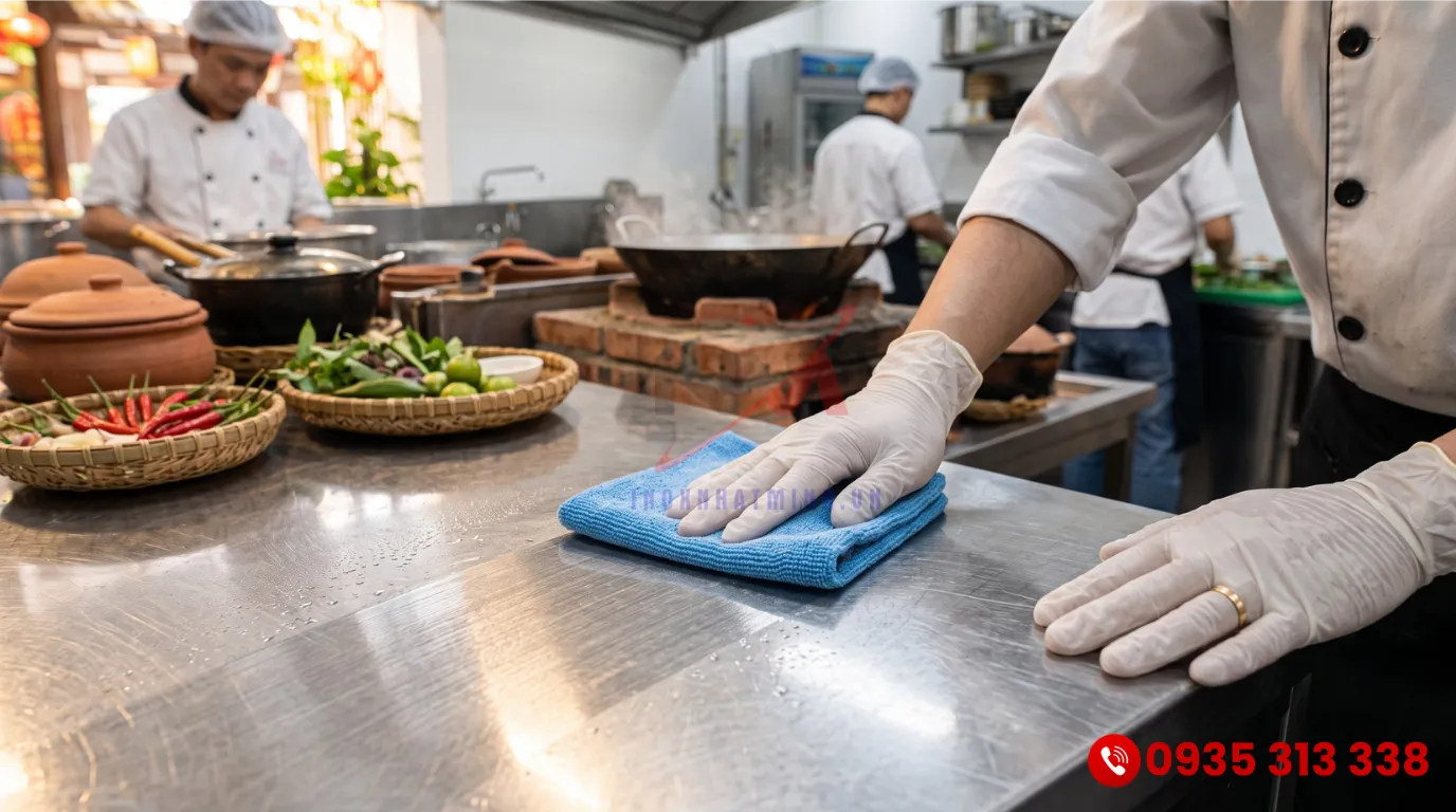 Hướng dẫn lau theo chiều vân tóc của inox để làm bóng bề mặt