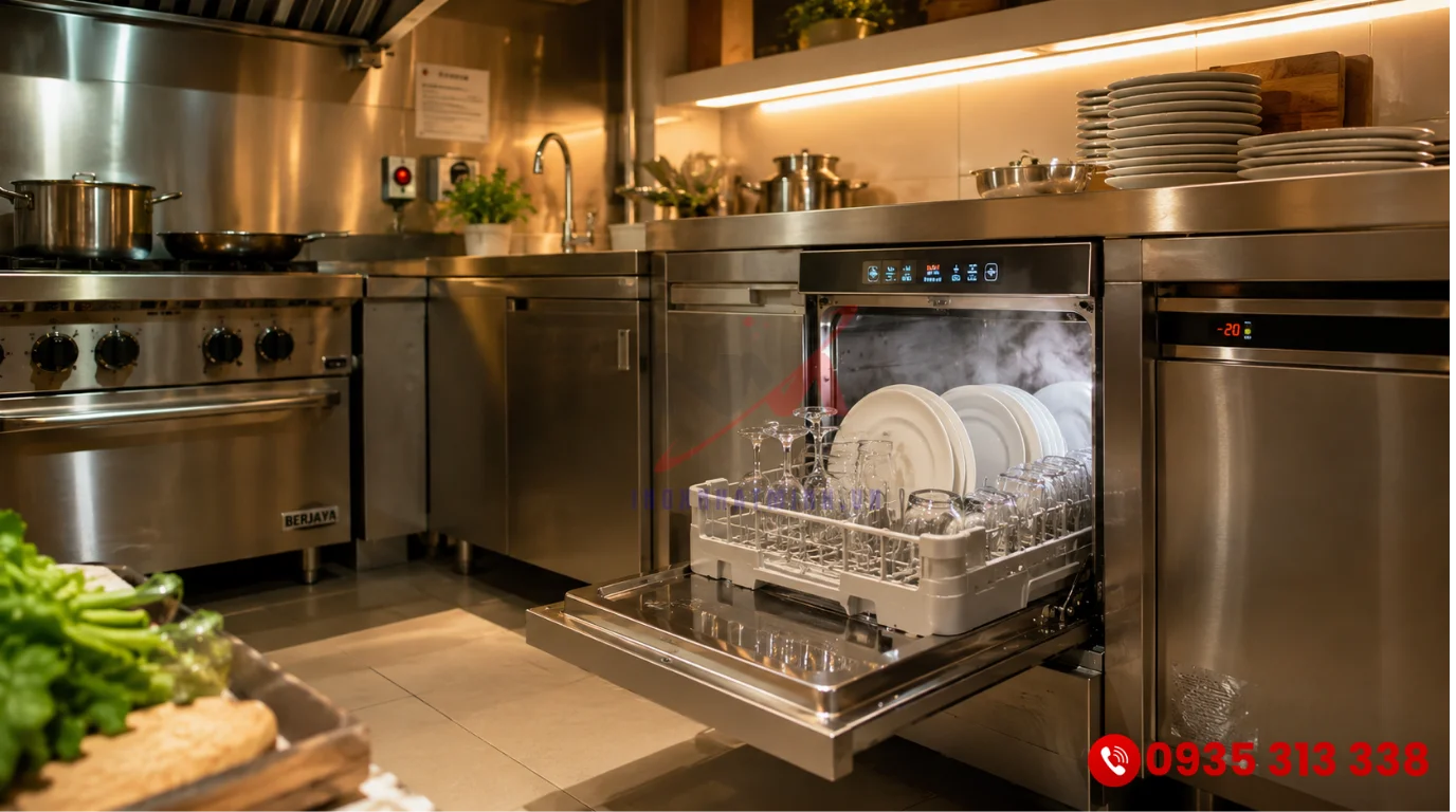 Máy rửa chén công nghiệp nhỏ thiết kế âm quầy tối ưu không gian cho quán ăn