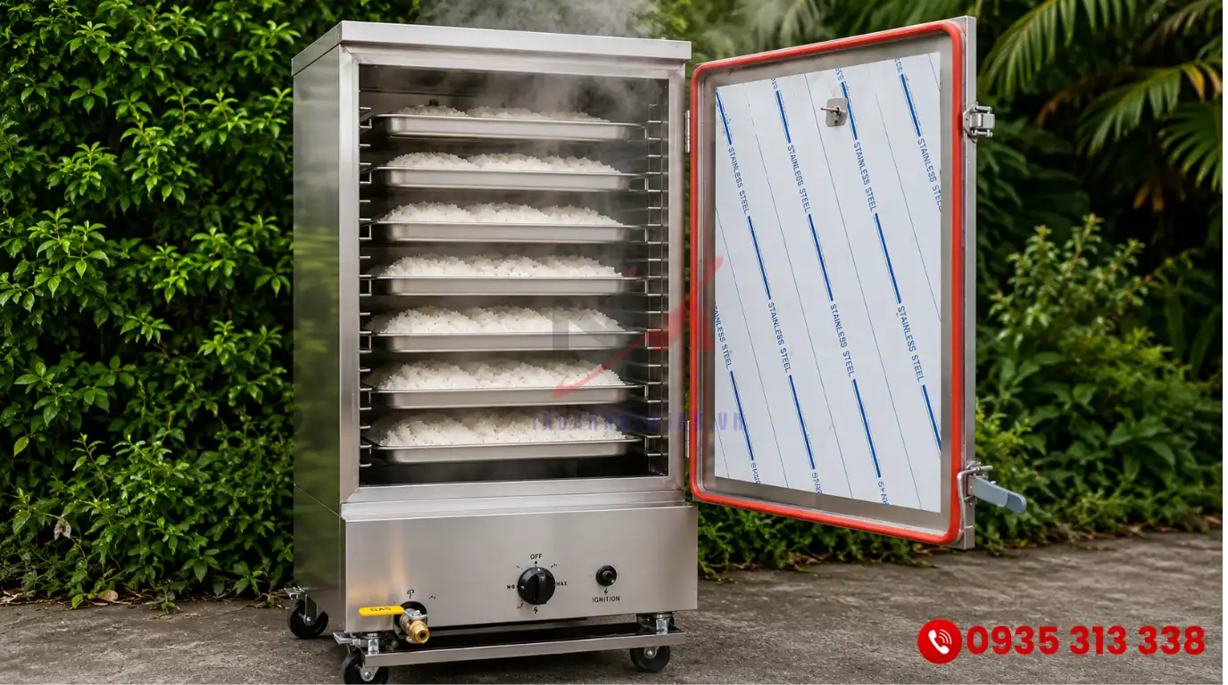 Kiểm định chất lượng tủ nấu cơm bằng gas trực tiếp tại xưởng Quận 12