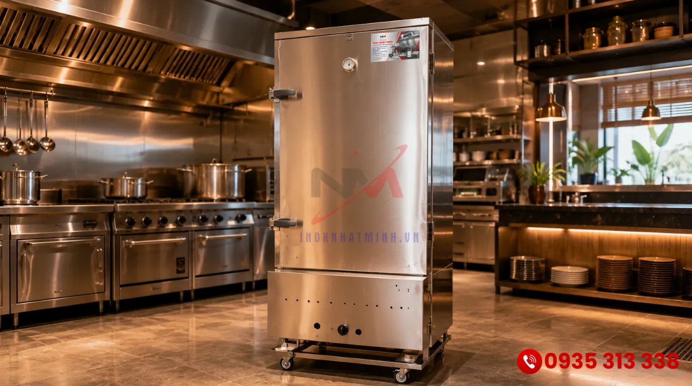 Tủ nấu cơm bằng gas Inox Nhật Minh chuyên dụng cho hệ thống bếp công nghiệp