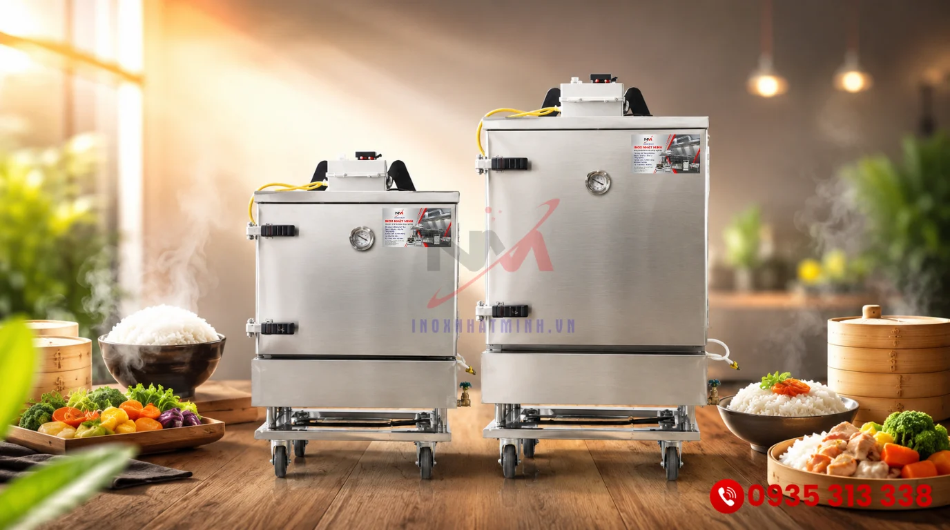 Tủ nấu cơm công nghiệp 20kg dòng tủ 4 khay và 6 khay