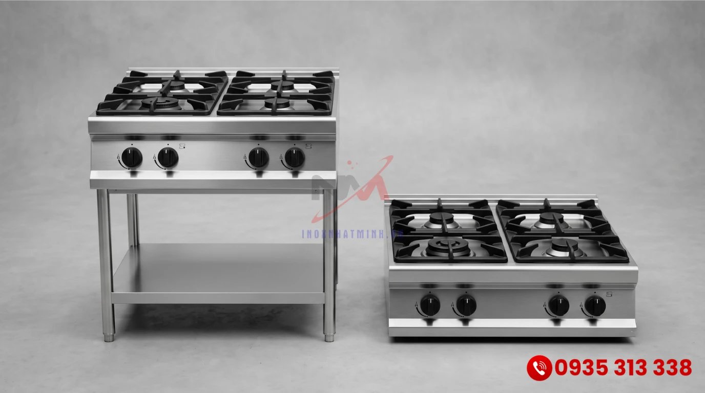 So sánh thiết kế thực tế của bếp âu 4 họng chân đứng và bếp âu 4 họng để bàn