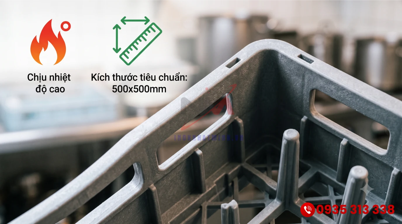 Rack máy rửa chén công nghiệp làm từ chất liệu nhựa PP cao cấp chuẩn kích thước 500x500mm