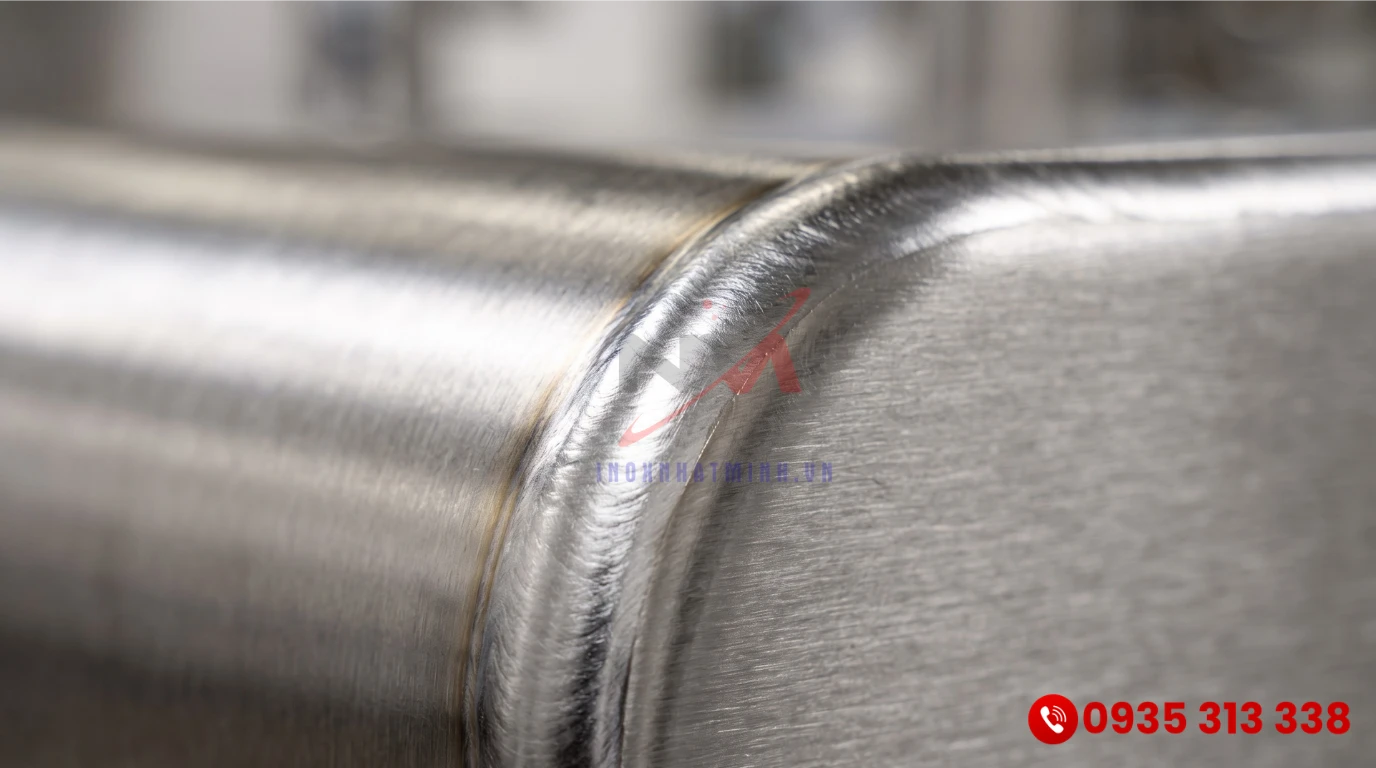 Cận cảnh độ hoàn thiện sắc nét của vật liệu inox 304 trên thiết bị bếp công nghiệp Nhật Minh