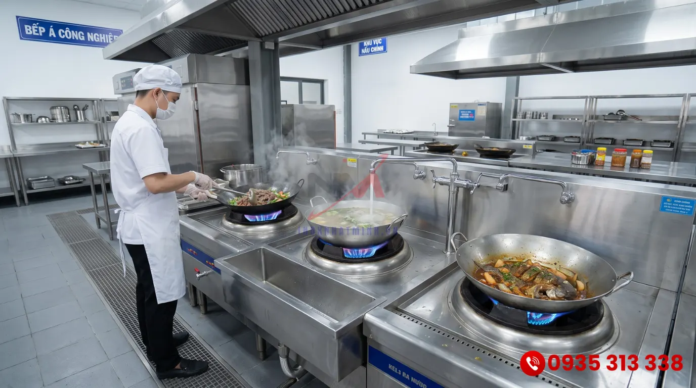 Hệ thống bếp Á công nghiệp và chảo xào công suất lớn