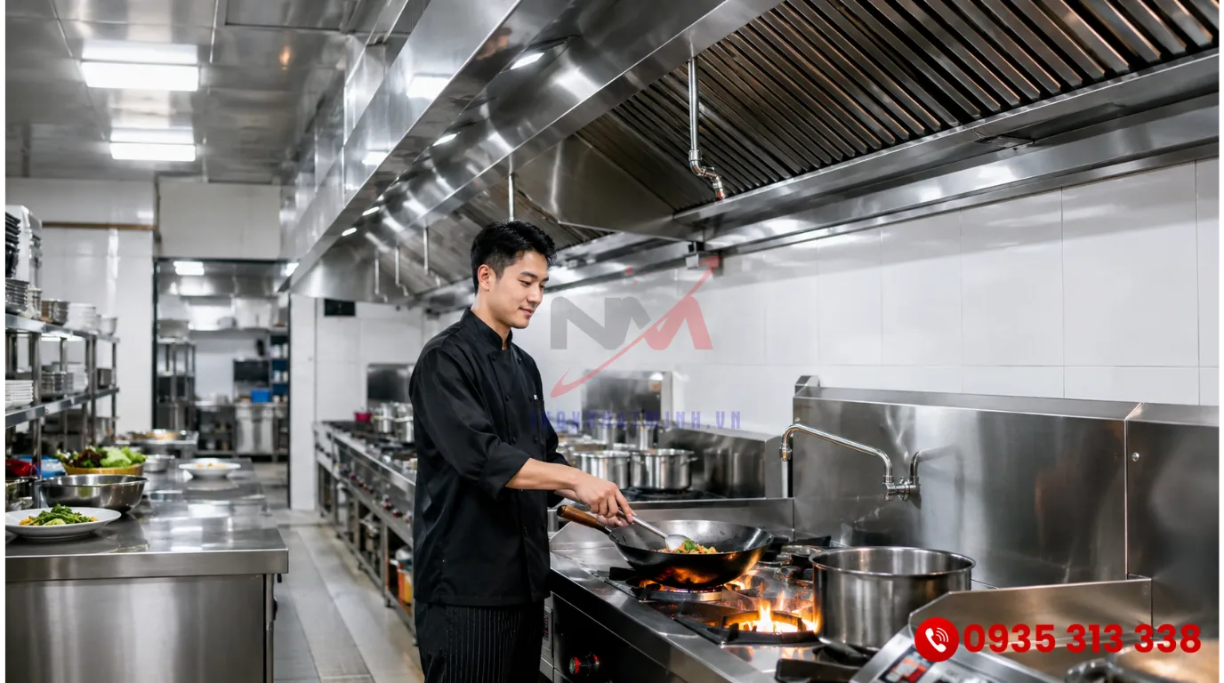 Khắc phục hệ thống hút mùi bếp công nghiệp bị ồn để đầu bếp làm việc hiệu quả