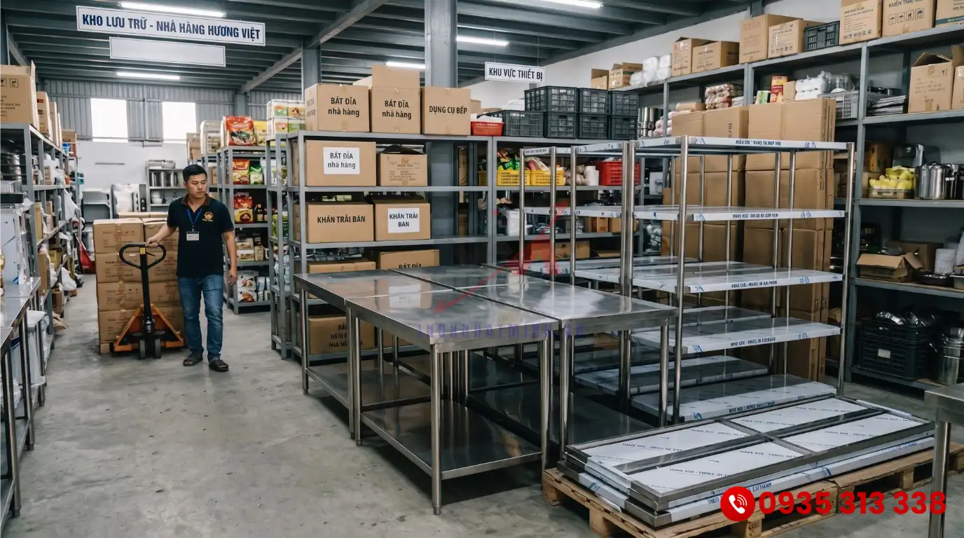 Kho lưu trữ đồ khô nhà hàng dùng inox 430 tiết kiệm chi phí