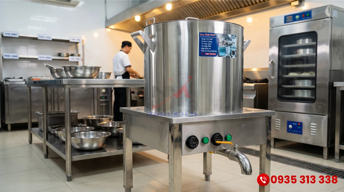 Nồi nấu cháo điện công nghiệp chất liệu Inox 304 sáng bóng dễ vệ sinh