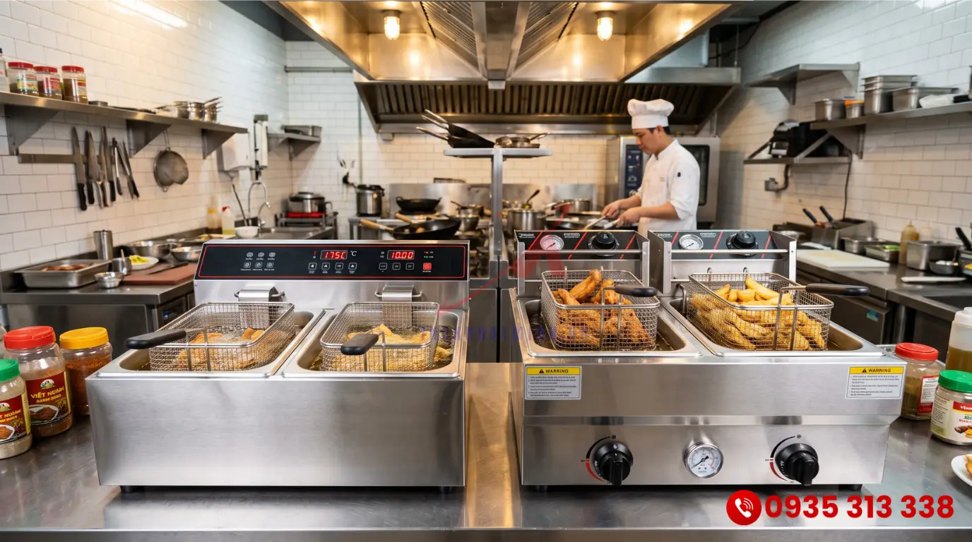 So sánh bếp chiên điện công nghiệp và bếp chiên nhúng gas