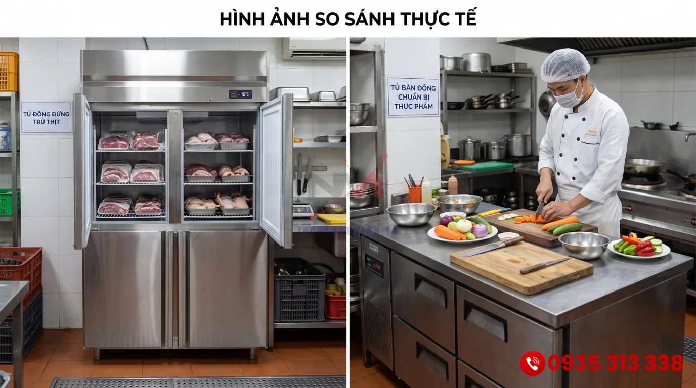 So sánh công năng tủ đông đứng công nghiệp và tủ bàn đông linh hoạt