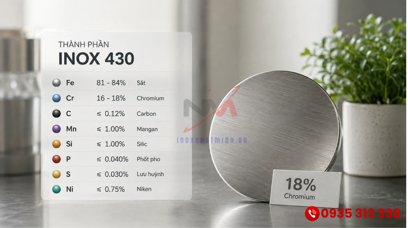 Cấu tạo thành phần hóa học chi tiết của inox 430 với tỷ lệ Chromium và Niken