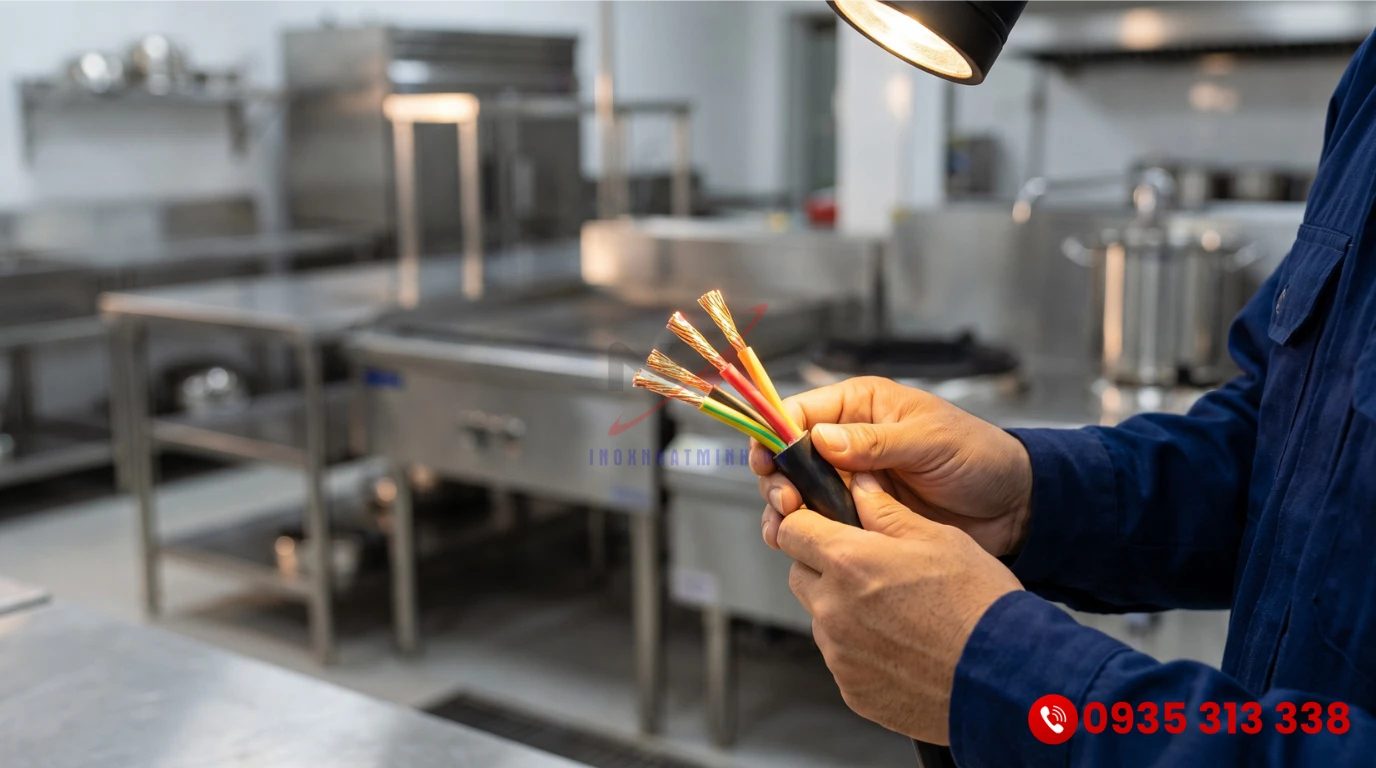 Thợ Điện Kiểm Tra Tiết Diện Dây Dẫn Cáp Đồng Cho Bếp Từ