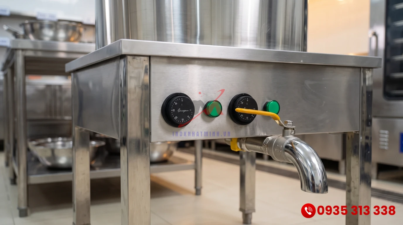 Hộp điện điều khiển thông minh và van xả đáy cỡ lớn của nồi nấu cháo inox 304
