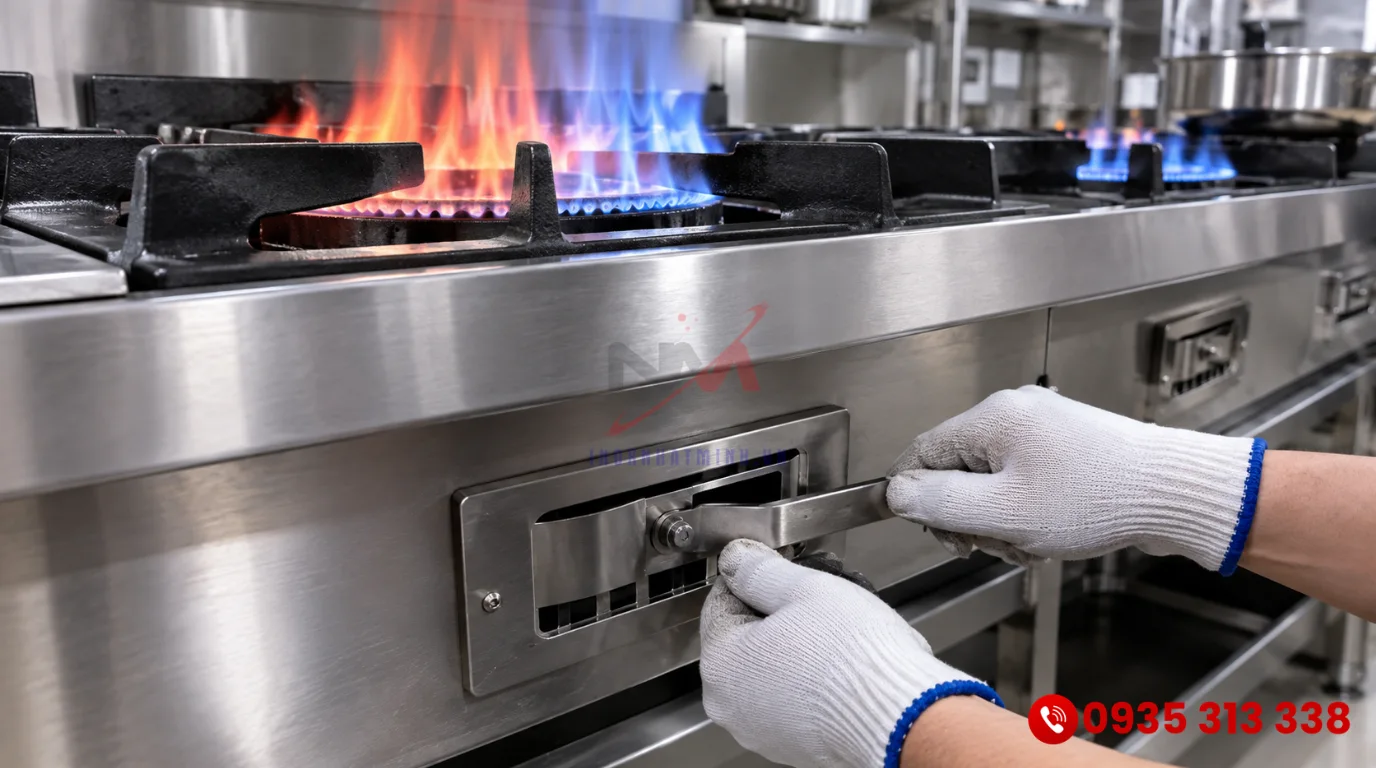 Hướng dẫn cách điều chỉnh lá gió để cung cấp đủ oxy cho bếp ga công nghiệp