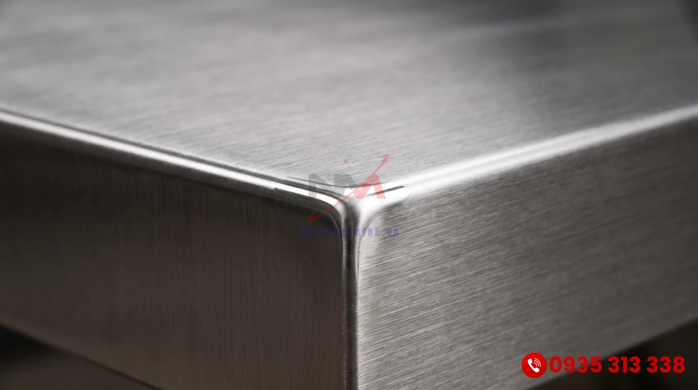 Chi tiết góc cạnh và mối hàn Argon tinh xảo trên bàn bếp inox 304 cao cấp