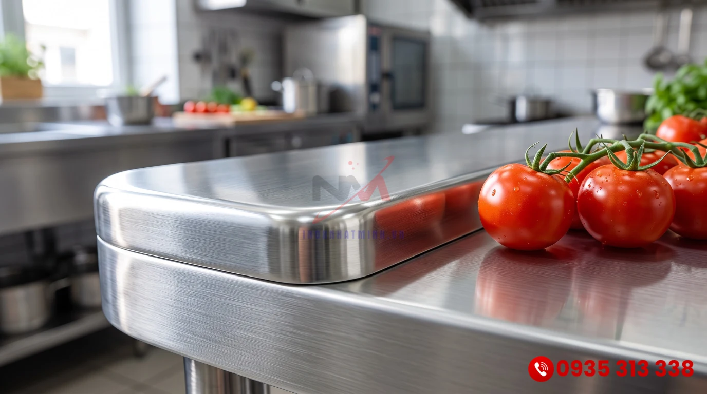 Bề mặt bàn sơ chế thiết bị bếp gia công từ inox 304 dày dặn chống gỉ