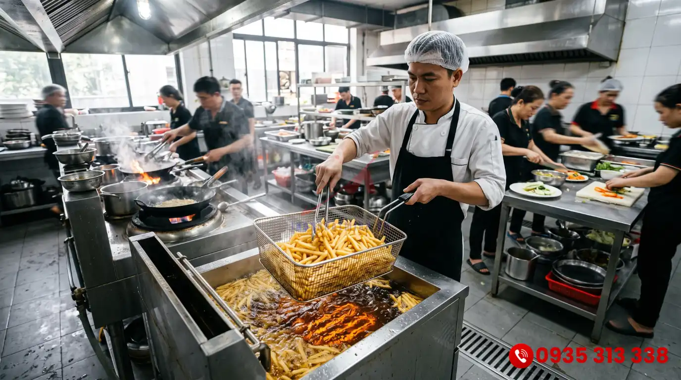 Máy chiên dầu công nghiệp 25L gia nhiệt siêu tốc cho nhà hàng đông khách